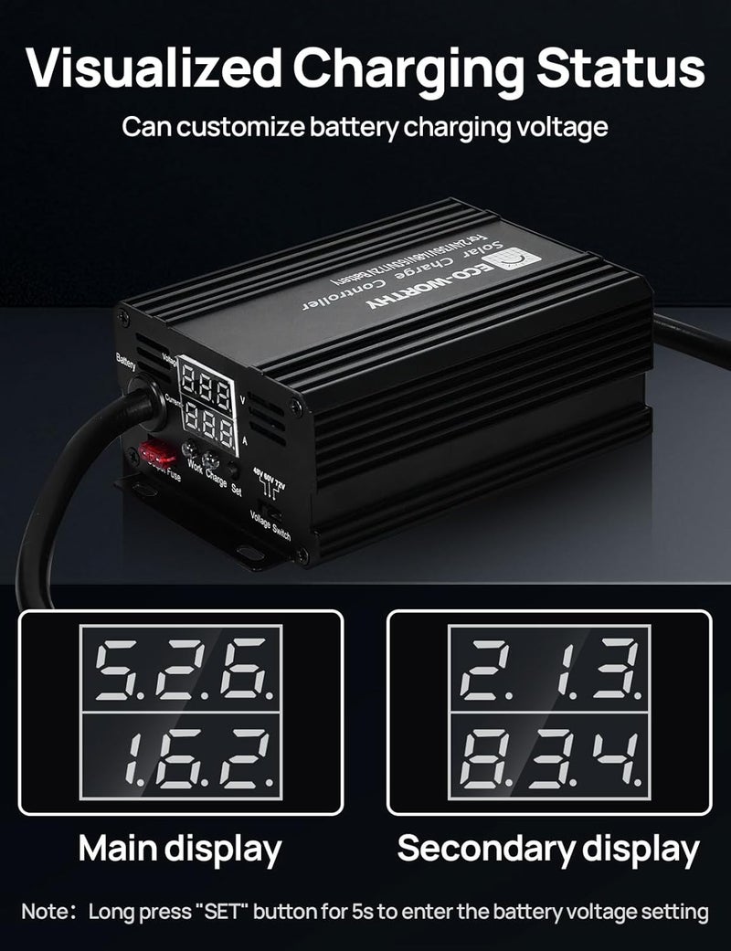 ECO-WORTHY 12A Boost MPPT Solar Charge Controller Solar Panel Regulator for 48V/60V/72V Lead-Acid, LiFePO4, Gel, Flooded Batteries .etc in Golf Cart Electric Vehicles and Solar System - Image 4